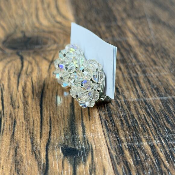 Laguna Vintage Clip On Earrings Crystal AB Bead Cluster Aurora Borealis - Picture 2 of 3